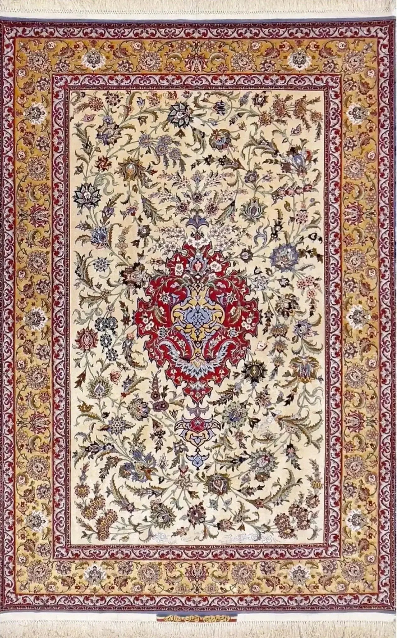 "Authentic Alvandie Isfahan Persian Carpet - Hand-knotted Silk and Wool, 230 x 155 cm"